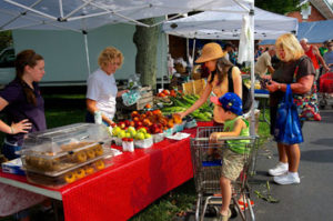 Brynn Simpson (left) and Margie Robb (right) wait on customers at Robb Farms booth at the Farmers Market at the United Methodist Church in North Chili. 